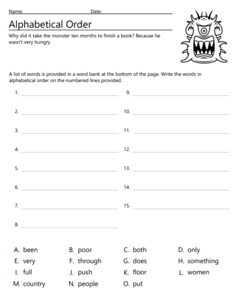 Alphabetical Order Practice