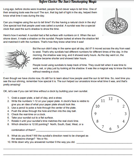 Before Clocks: The Sun's Timekeeping Magic Reading Passage and Lab
