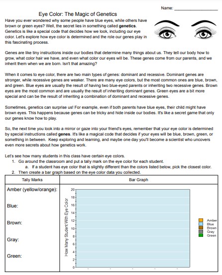Eye Color: The Magic of Genetics Reading Passage and Graphing Worksheet