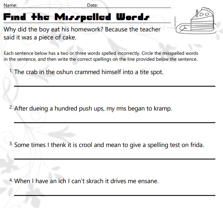 Find the Misspelled Words (Emphasis on 'cr' blends)