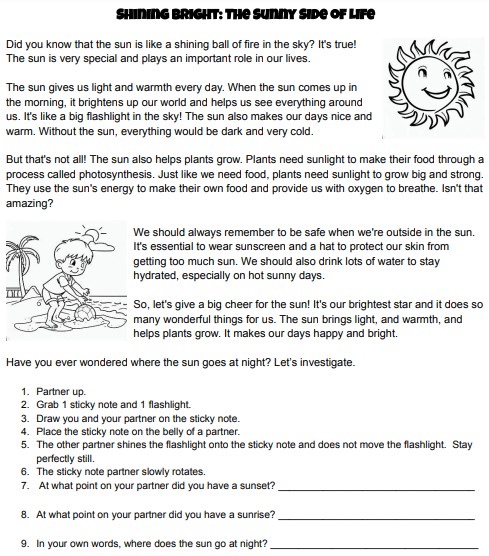 Shining Bright: The Sunny Side of Life; a Reading Passage and Investigation