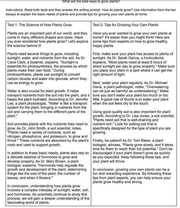 Two-Text Expository Writing Passages and Prompt about Plant Growth image
