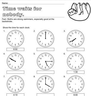 Time Waits for nobody. (Clock Worksheet)