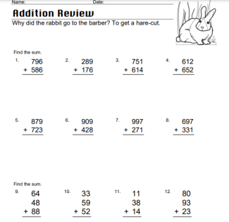 Triple Digit and Three Values Addition Review