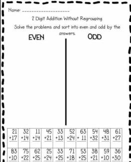 Odd or Even Addition Worksheet