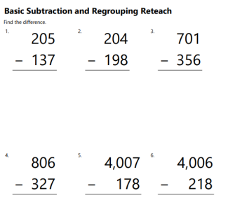subtraction regroup across 0s free math worksheet image