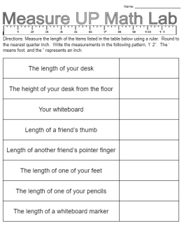 measure objects to quarter inch worksheet math lab