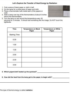 transfer heat through radiation lab and reading worksheet