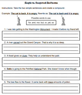 Simple vs. Compound Sentences Worksheet Image