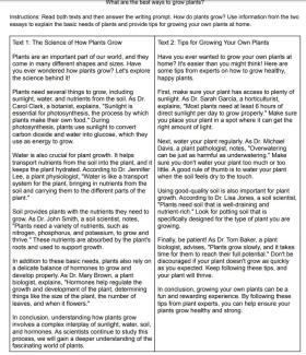 Two-Text Expository Writing Passages and Prompt about Plant Growth image