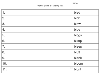 Phonics Blends "bl" Spelling Test