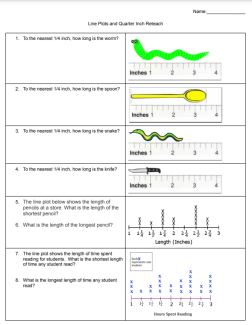 Reteach Line Plots and Quarter Inch Measurements worksheet image