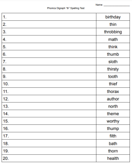Phonics Digraph th Spelling Test image