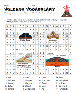 Volcano Vocabulary Word Search and Crossword