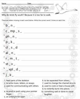 'o' Consonant 'e' Phonics Missing Letters Worksheet Image