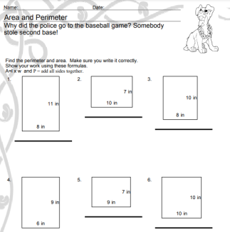 3rd Grade Perimeter and Area Worksheet