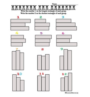 Compare lengths of three rectangles