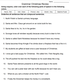 Grammar Christmas Review Worksheet
