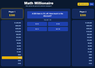 Percent and interest math game.