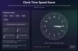 Clock Time Speed Game – Telling Time Practice for Students