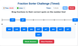 Fraction on a Number Line Sorter Challenge
