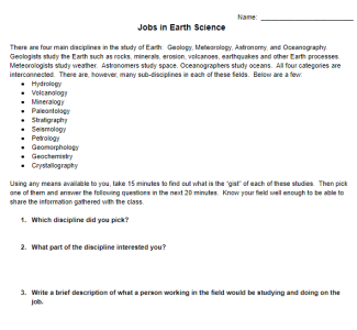 Jobs in Earth Science Investigation