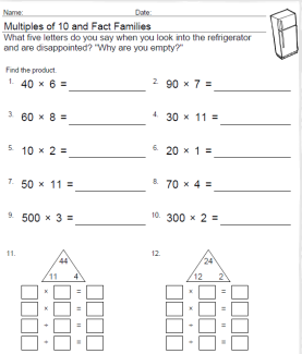 Multiples of 10 3rd Grade Math Worksheet