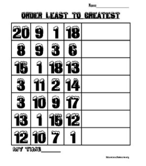 Order Numbers Least to Greatest 1-20