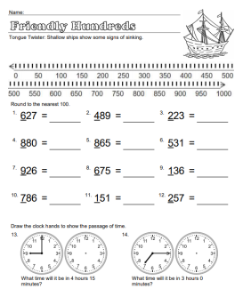 Friendly Hundreds--3rd Grade Rounding Worksheet
