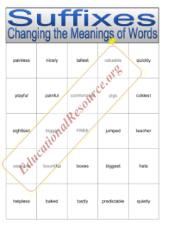 Suffixes: Changing the Meaning of Words Bingo Game
