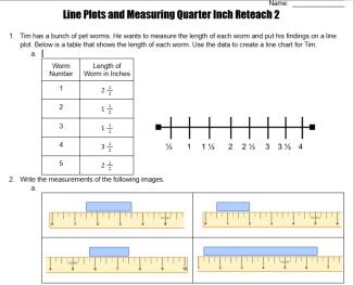 line plot and quarter inch measurement reteach worksheet