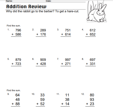 Triple Digit Addition Review