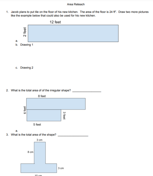 Area reteach worksheet image