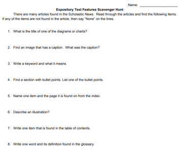 Expository text features scavenger hunt image