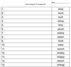 Phonics Digraph 'ch' Spelling Test