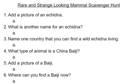 Weird Animal Scavenger Hunt