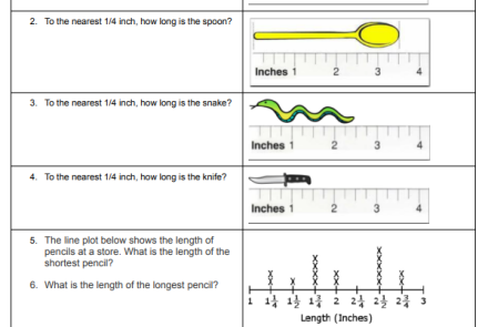 Reteach Line Plots and Quarter Inch Measurements worksheet image