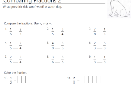 Comparing Fractions 3rd Grade Worksheet