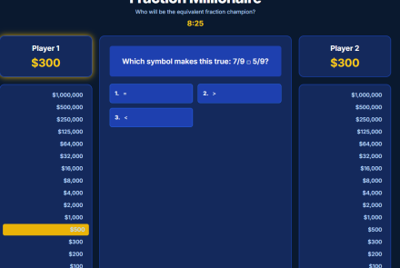 Fraction Millionaire Comparing and Finding Equivalent Fractions Game
