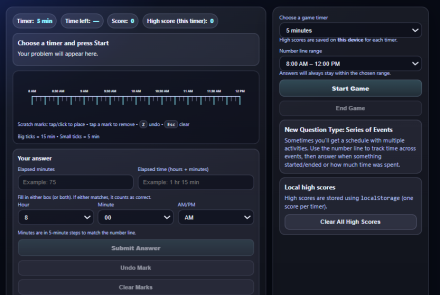 find elapsed time using number lines game