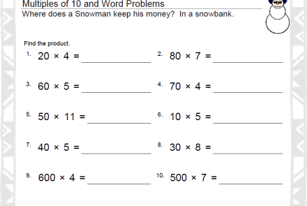 Multiples of 10 3rd Grade Math Worksheet