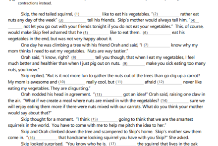 Skip's Vegetable Solution--Cloze Reading with Contractions