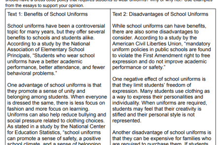 Two Passage Opinion Writing Prompt School Uniforms or Student Dress Choice