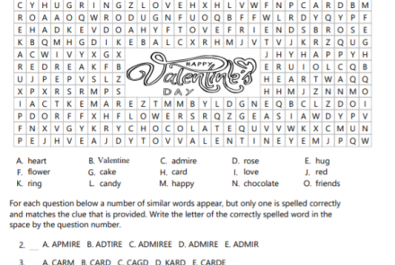 Valentine's Vocabulary Word Search and Spelling Activity