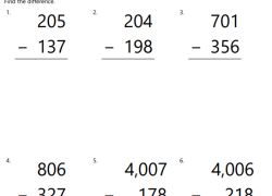 subtraction regroup across 0s free math worksheet image