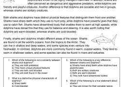 Compare and Contrast Sharks and Dophins Reading Worksheet
